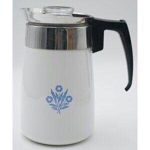 Vintage Corning Ware 6-Cup Cornflower Blue Percolator Coffee Pot w/ Lid & Basket